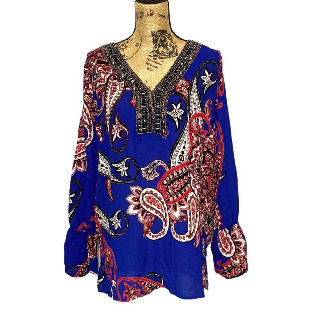 Melissa Paige Blue Floral Boho Blouse M